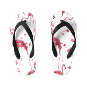 Tongs Enfants Flamant rose motif aquarelle, design dynamique.
