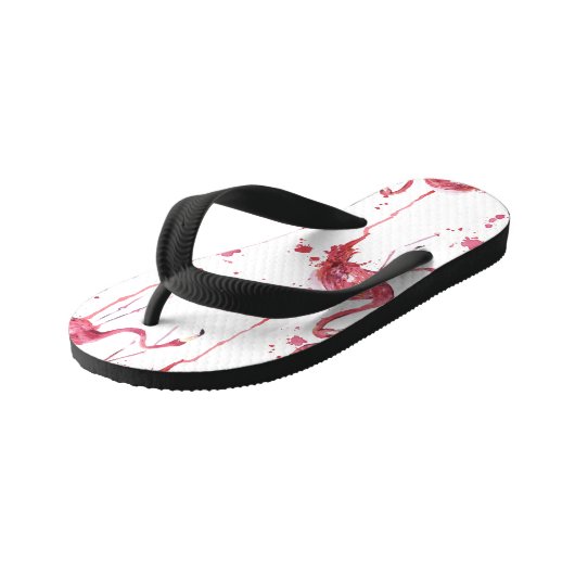 Tongs Enfants Flamant rose motif aquarelle, design dynamique. (Incliné)