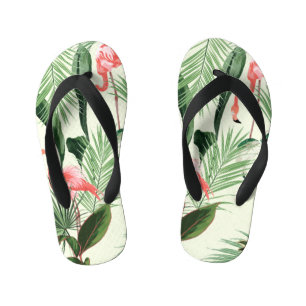 Tongs Enfants Flamant rose rose Fleurs exotiques Motif