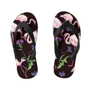 Tongs Enfants Flamants d'aquarelle et fleurs sauvages motif.