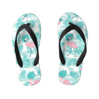 flamants roses, feuilles de palmiers verts, tropic