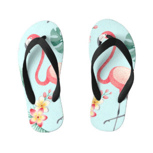 Tongs Enfants Flamants roses Fleurs tropicales Motif aquarelle