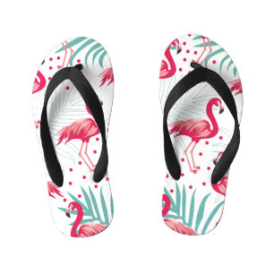 Tongs Enfants Flamingo tropical et feuille, motif d'été.