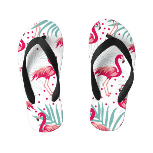 Tongs Enfants Flamingo tropical et feuille, motif d'été.