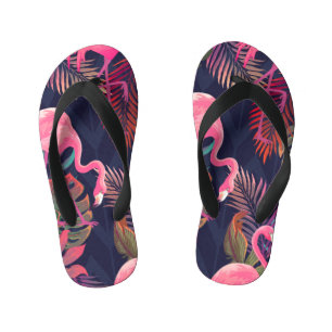 Tongs Enfants Flamingo tropical : motif vintage de palmier.