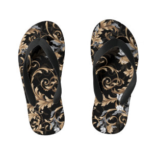 Tongs Enfants Fleurs baroques classiques : arrière - plan noir.