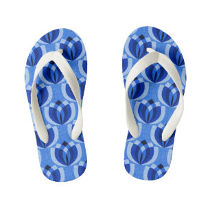Tongs Enfants Fleurs bleu cobalt rétro