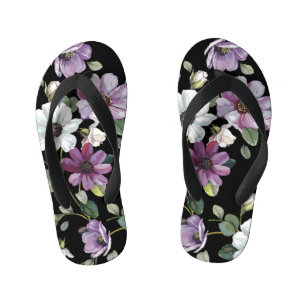 Tongs Enfants Fleurs De Cosmos Élégantes : Aquarelle Sans Couleu