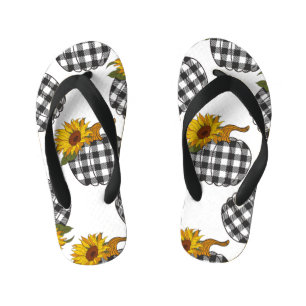 Tongs Enfants Fleurs de soleil, citrouille plaid, décoration de