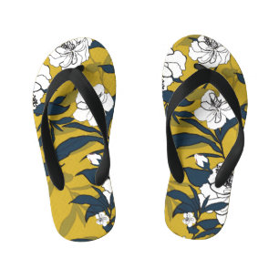 Tongs Enfants Fleurs florissantes : Vintage Jaune sans couture.