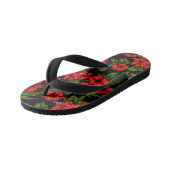 Tongs Enfants Fleurs rouges sur l'arrière - plan noir (Incliné)