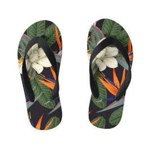 Tongs Enfants Fleurs tropicales, arrière - plan foncé, sans cout