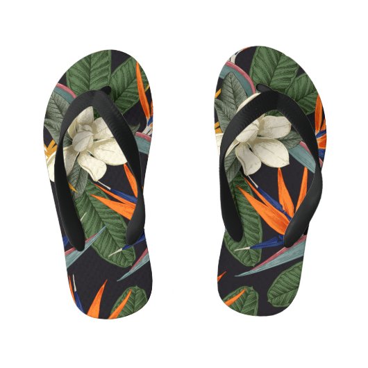 Tongs Enfants Fleurs tropicales, arrière - plan foncé, sans cout (Semelle)