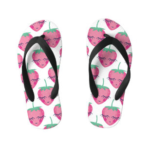 Tongs Enfants Fraises endormies souriantes, motif mignon.