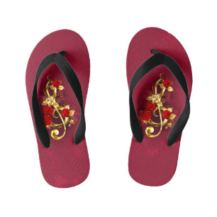 Tongs Enfants Golden Treble Clef avec fleurs Roses