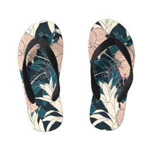 Tongs Enfants Hibiscus rose tropical, arrière - plan sombre
