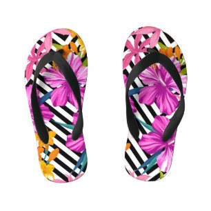Tongs Enfants Hibiscus tropical, feuilles de palmiers, géométriq