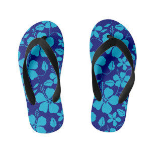 TONGS ENFANTS HULA HAWAIEN (HIBISCUS) BLEU FONCÉ/CLAIR