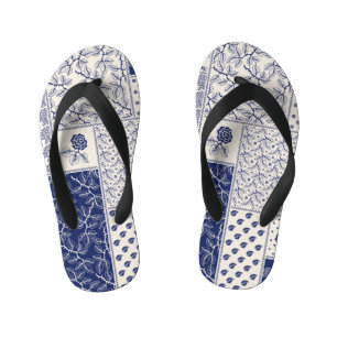 Tongs Enfants Indigo Bleu Beige Floral Patchwork