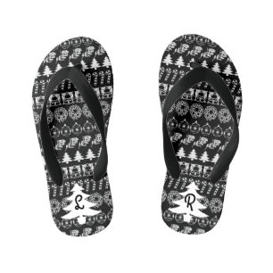 Tongs Enfants Initiales   Noir et blanc Motif de Noël Iconique