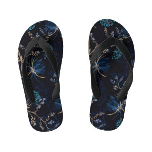 Tongs Enfants Jardin sombre : Floral bleu monotone