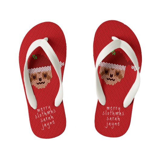 Tongs Enfants Jote Red Père Noël Sloth Personnalisez Noël (Semelle)