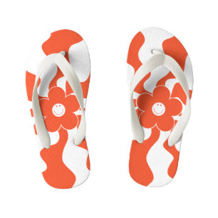 Tongs Enfants Joyeuse marguerite rétro en orange et blanc