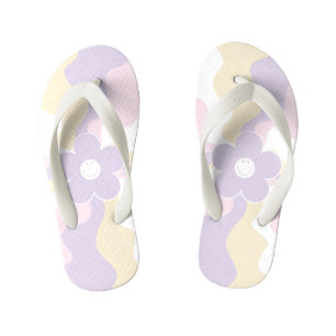 Tongs Enfants Joyeuse marguerite rétro - rose pastel, jaune et v