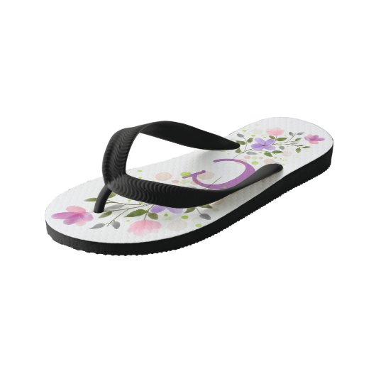 Tongs Enfants Lettre initiale C Plus Design floral (Incliné)