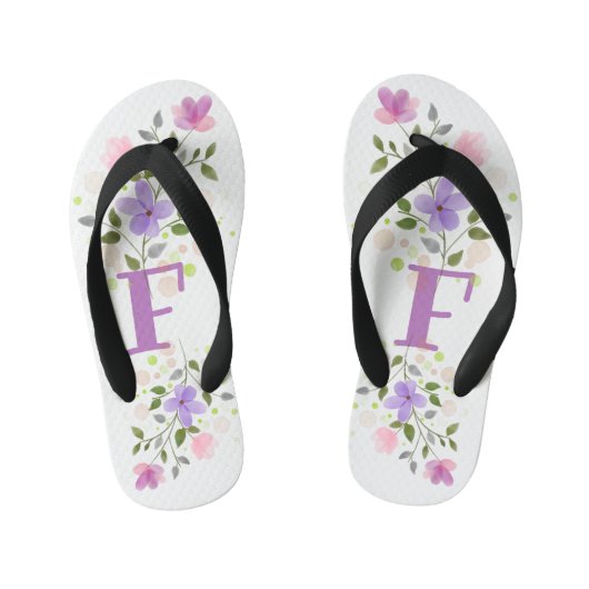 Tongs Enfants Lettre initiale F Plus Design floral (Semelle)