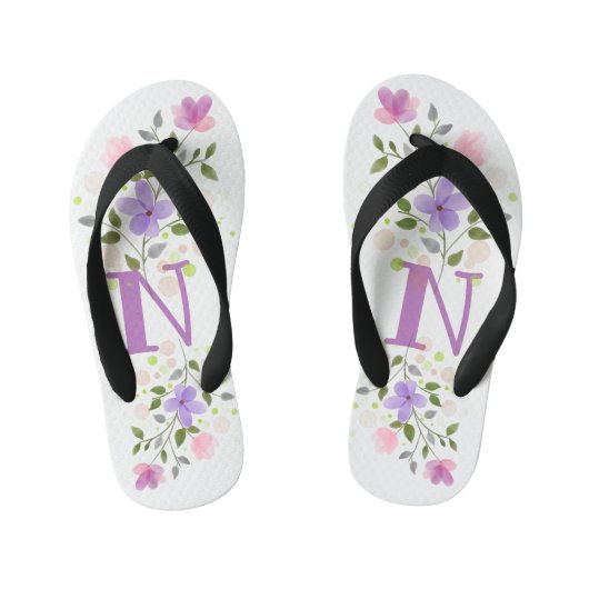 Tongs Enfants Lettre initiale N Plus Design floral (Semelle)