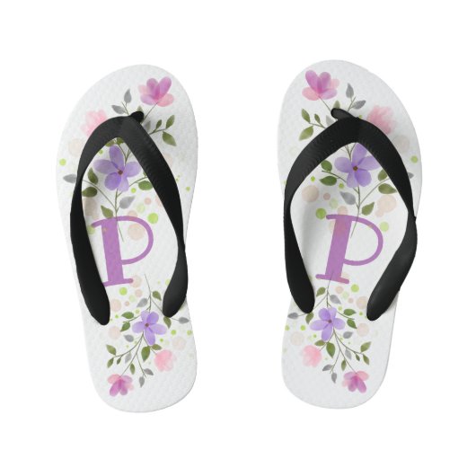 Tongs Enfants Lettre initiale P Plus Design floral (Semelle)