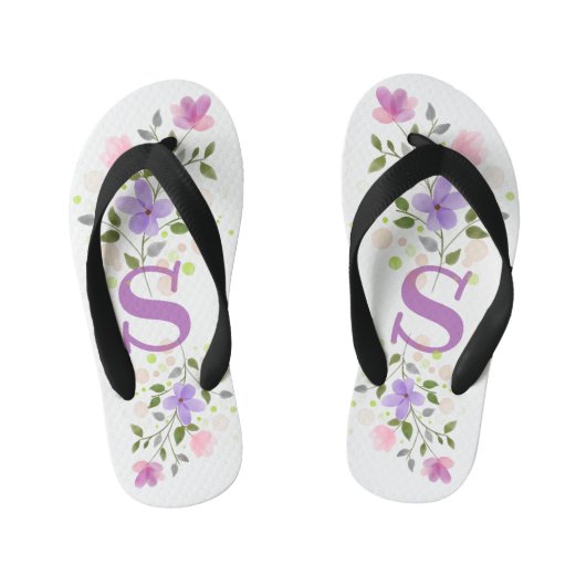 Tongs Enfants Lettre initiale S Plus Floral Design (Semelle)