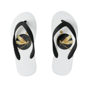 Tongs Enfants libellule d'or en cercle noir