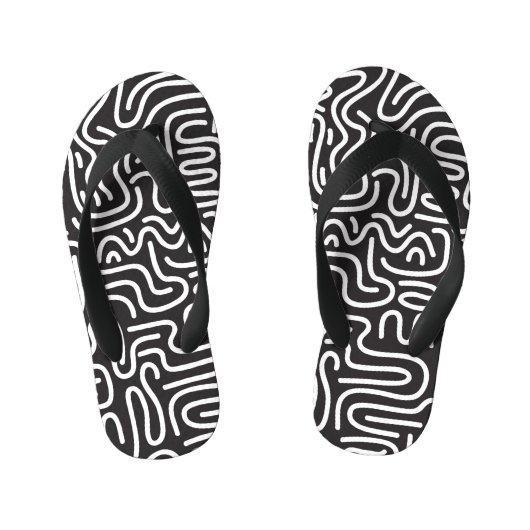 Tongs Enfants Lignes ondulées de doodle rétro : Monochrome (Semelle)