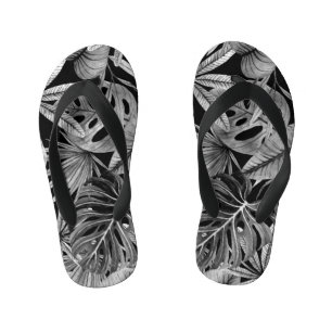 Tongs Enfants Monochrome Tropical, Aquarelle Texture Feuille.