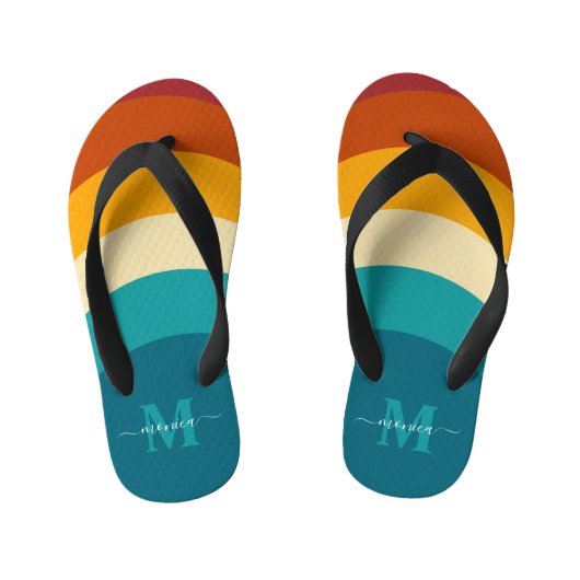 Tongs Enfants Monogramme arc-en-ciel Nom personnalisé Retro Suns (Semelle)