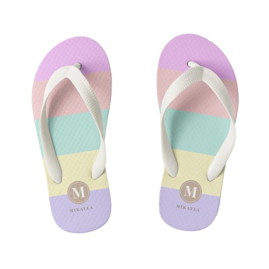 Tongs Enfants Monogramme | Pastel Rainbow Stripes (Semelle)