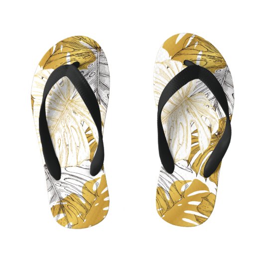 Tongs Enfants Monstera Feuilles : Blanc doré (Semelle)