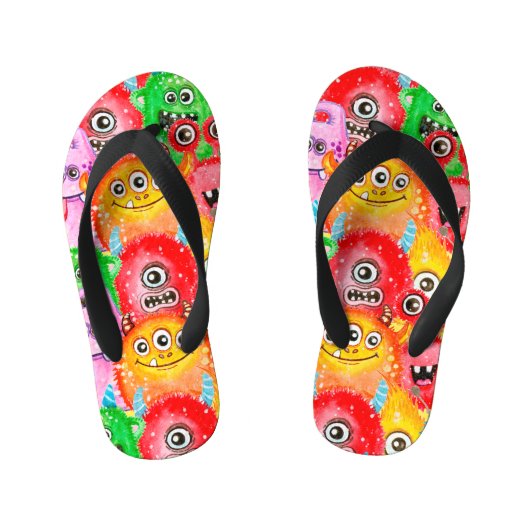 Tongs Enfants Monstres Drôle, Aquarelle Motif sans couture. (Semelle)