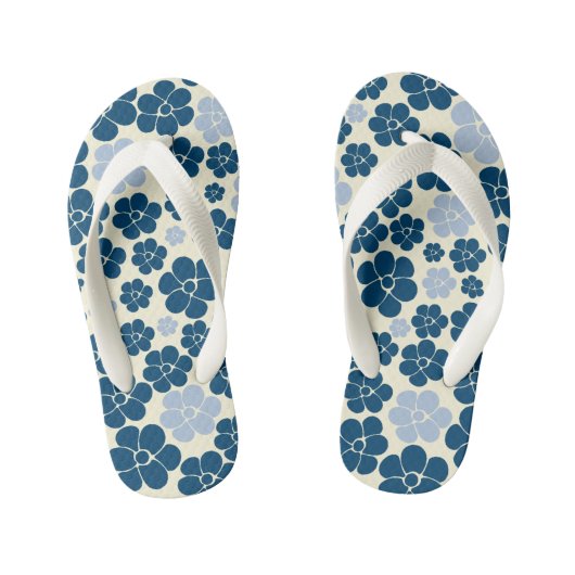 Tongs Enfants Motif à fleurs - Bleu foncé, Bleu clair et Crème (Semelle)
