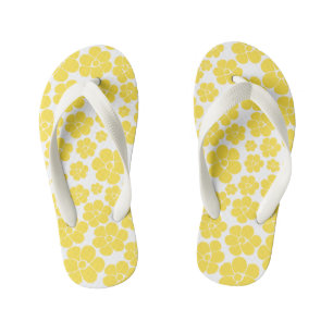 Tongs Enfants Motif à fleurs - Citron jaune et blanc