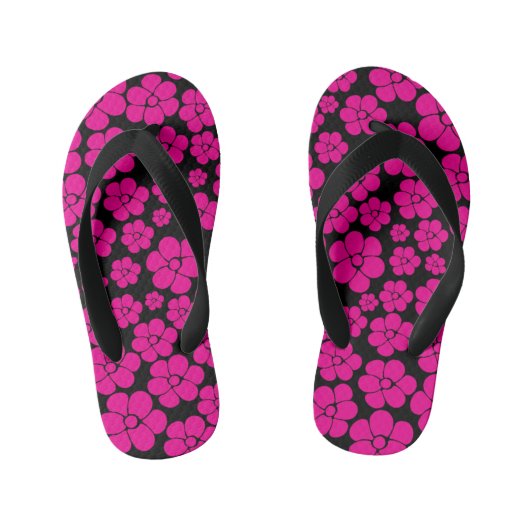 Tongs Enfants Motif à fleurs - Magenta et noir (Semelle)