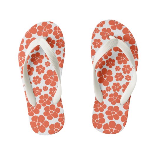 Tongs Enfants Motif à fleurs - Orange et Blanc (Semelle)