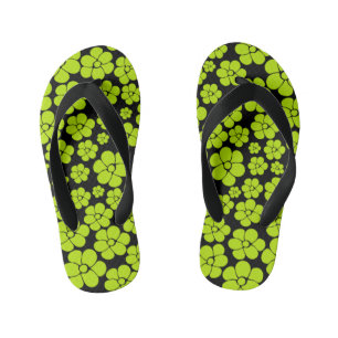 Tongs Enfants Motif à fleurs - Vert citron