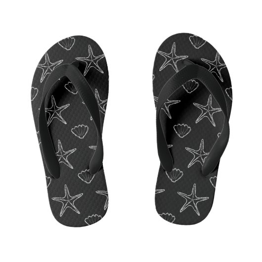 Tongs Enfants Motif Croquis Starfish Seashell en noir (Semelle)