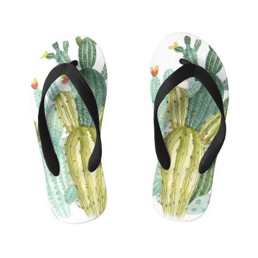 Tongs Enfants Motif d'aquarelle vintage Cactus Blooming (Semelle)