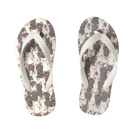 Tongs Enfants Motif de chats blancs et gris (Semelle)