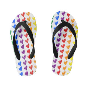 Tongs Enfants Motif de coeur arc-en-ciel tiré à la main