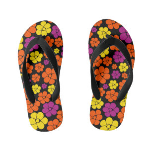 Tongs Enfants Motif de fleurs - Noir, Rose, Orange et Jaune